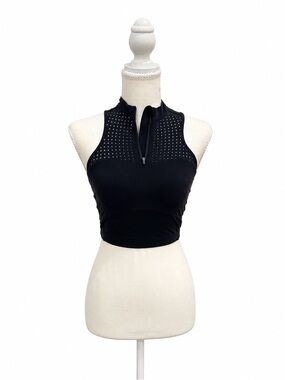 Lululemon Unleash Strength Bra Size 4 Black Longline Mesh Zip Athletic Top